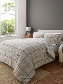 Catherine Lansfield Kelso Check Reversible Duvet Cover Set Natural