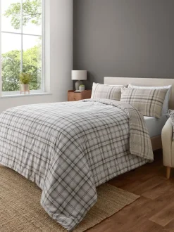 Catherine Lansfield Kelso Check Reversible Duvet Cover Set Natural