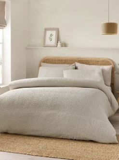 Catherine Lansfield Crinkle Seersucker Duvet Cover Set Natural Discount