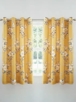 Catherine Lansfield Canterbury Floral Eyelet Curtains Ochre Yellow Online