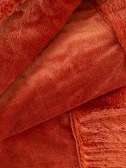 Catherine Lansfield Orange Velvet And Faux Fur Soft and Cosy Throw Hot