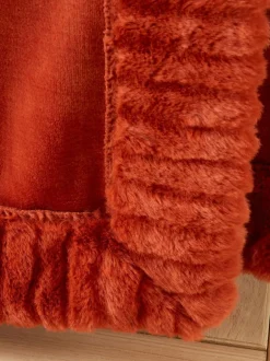 Catherine Lansfield Orange Velvet And Faux Fur Soft and Cosy Throw Hot