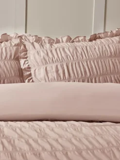 Catherine Lansfield Seersucker Frill Duvet Cover Set Pink Discount