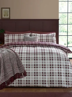 Catherine Lansfield Kelso Check Easy Care Duvet Cover and Pillowcase Set Plum Sale