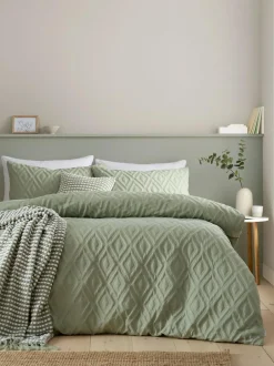 Catherine Lansfield Jacob Geo Soft Touch Non-Iron Duvet Cover Set Sage Green Clearance