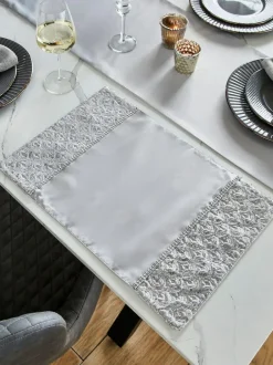 Catherine Lansfield Set of 4 Deco Sequin Dining Placemats Silver Hot