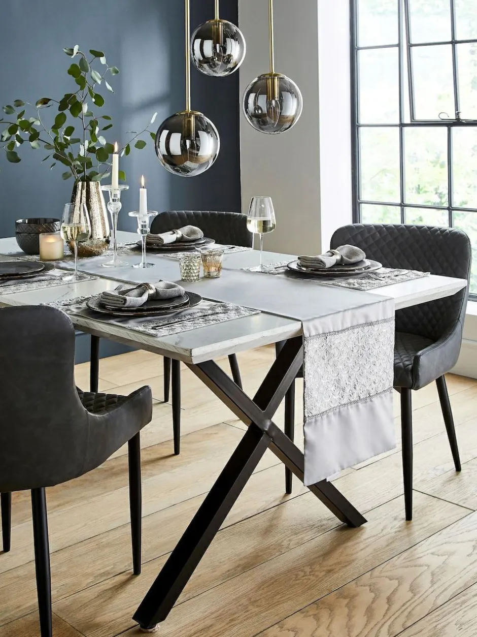 Catherine Lansfield Set of 4 Deco Sequin Dining Placemats Silver Hot