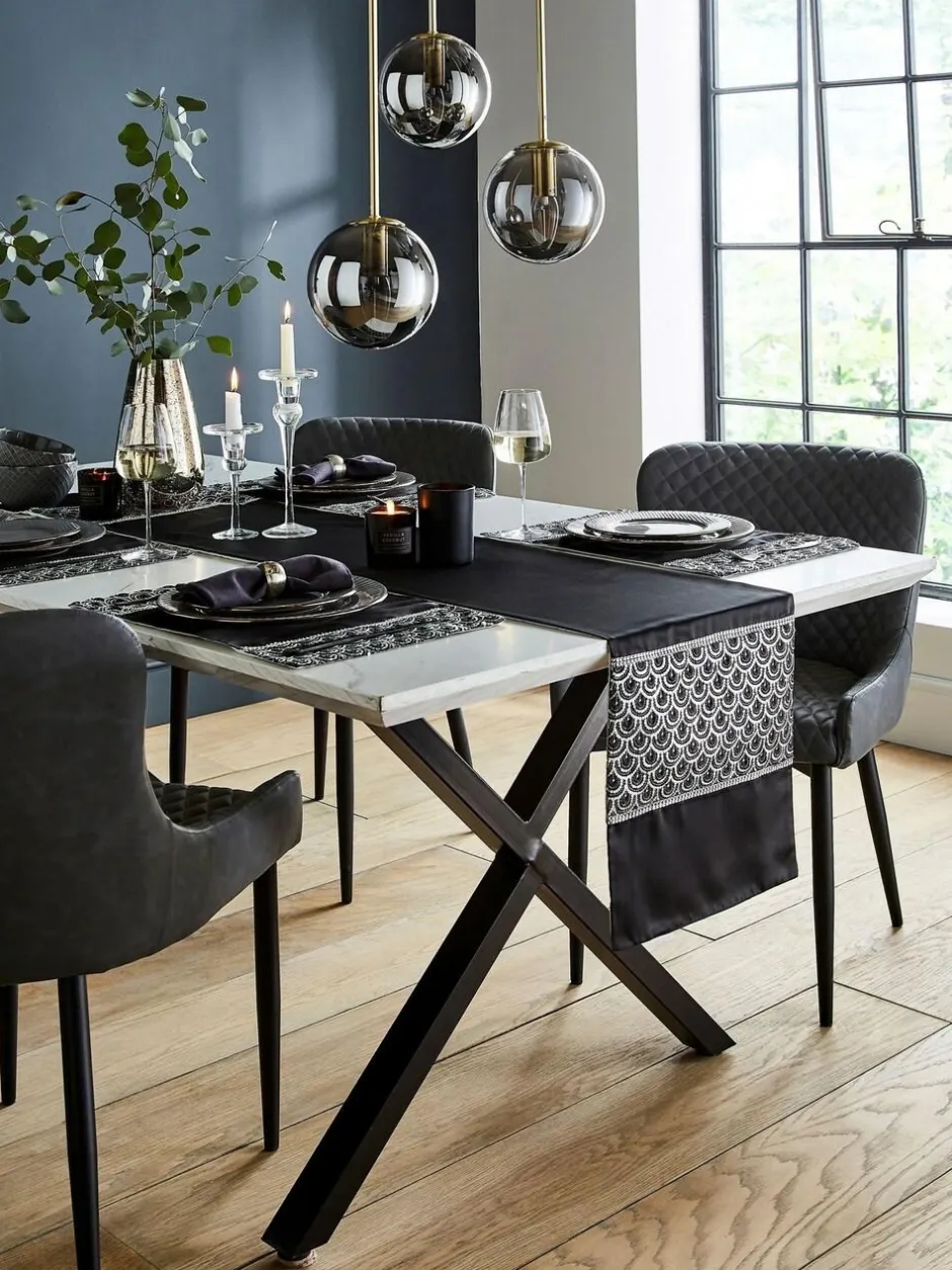 Catherine Lansfield Set of 4 Deco Sequin Dining Placemats Black Outlet