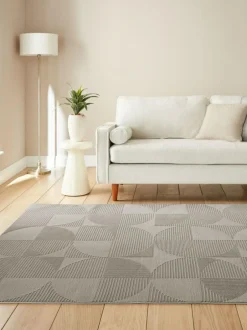 Catherine Lansfield Silver Retro Circles Washable Rug Outlet