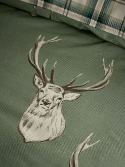 Catherine Lansfield Soft Green Christmas Stag Check Reversible Duvet Cover Set Best