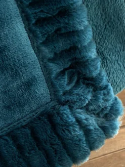 Catherine Lansfield Teal Blue Velvet And Faux Fur Soft and Cosy Throw New