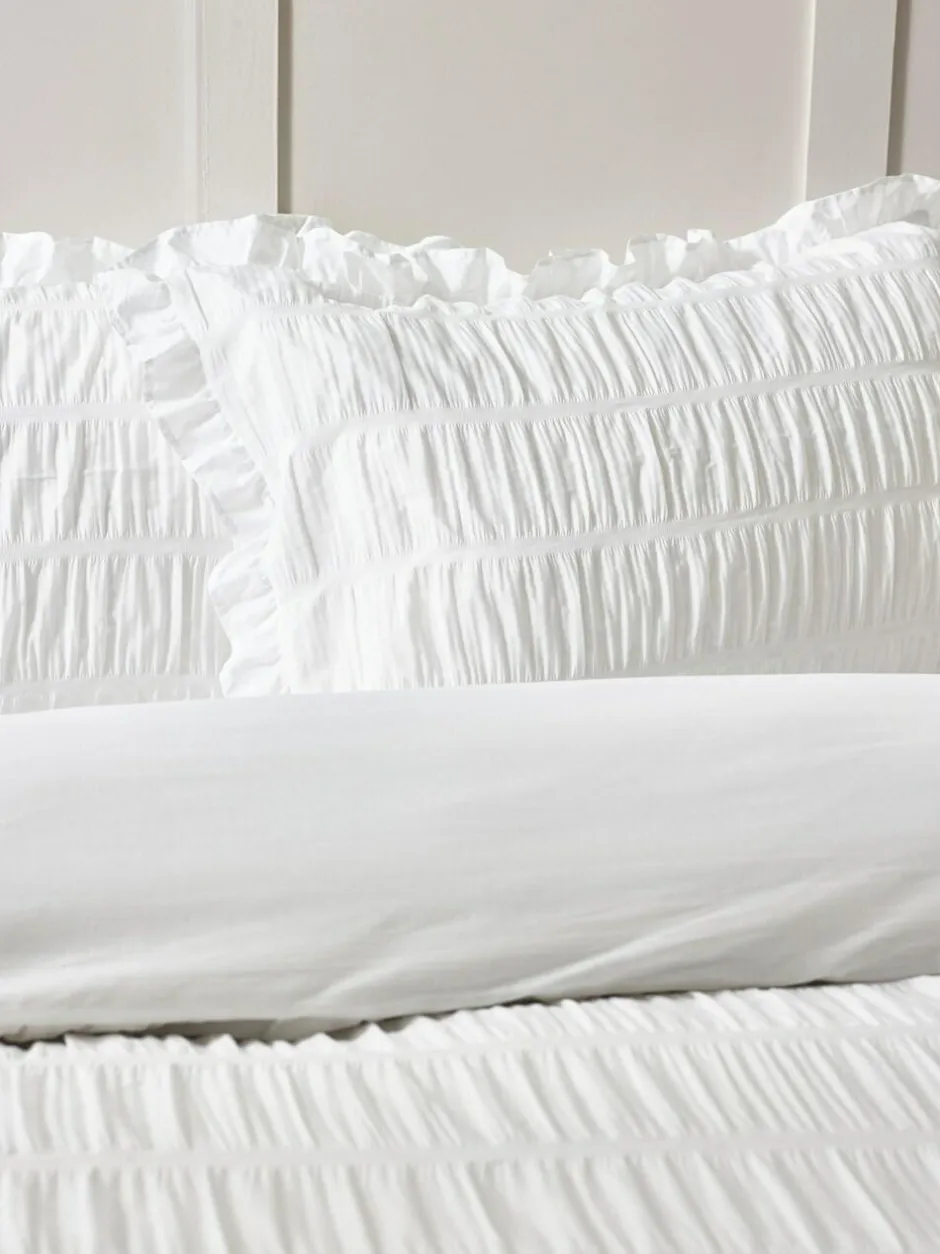 Catherine Lansfield Seersucker Frill Duvet Cover Set White Outlet