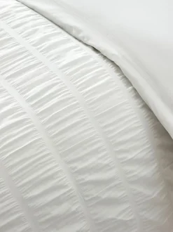 Catherine Lansfield Seersucker Frill Duvet Cover Set White Outlet