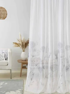 Catherine Lansfield White Meadowsweet Floral Voile Slot Top Sheer Panel Curtains Outlet