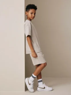 Next Relaxed Fit Heavyweight T-Shirt and Shorts Set (3-16yrs) Cement Sale