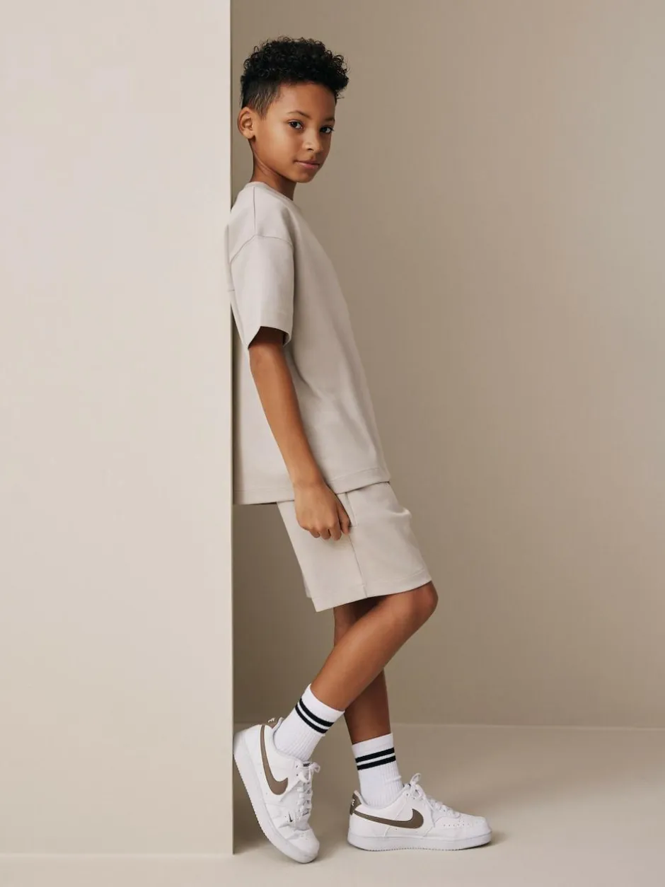 Next Relaxed Fit Heavyweight T-Shirt and Shorts Set (3-16yrs) Cement Sale