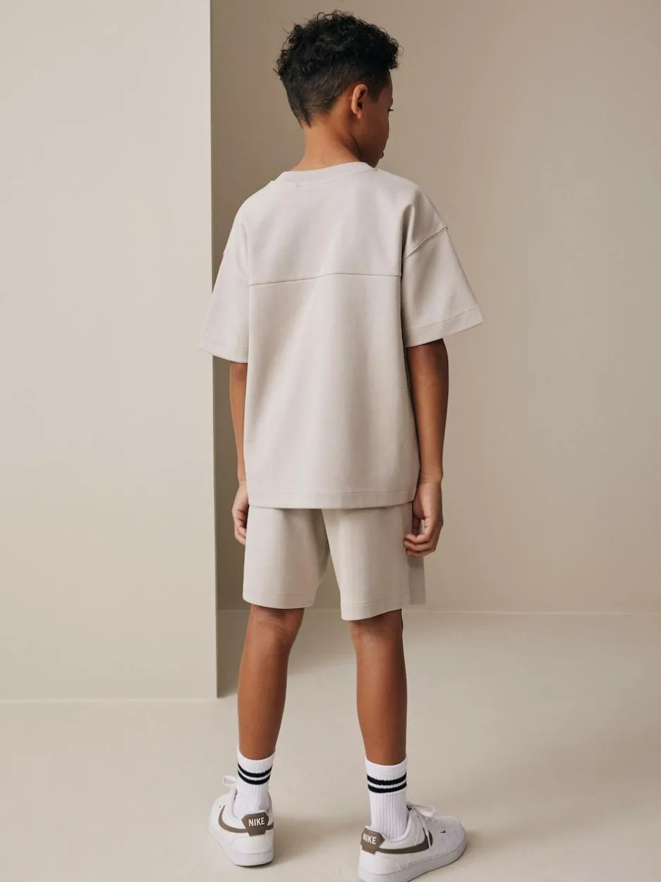 Next Relaxed Fit Heavyweight T-Shirt and Shorts Set (3-16yrs) Cement Sale