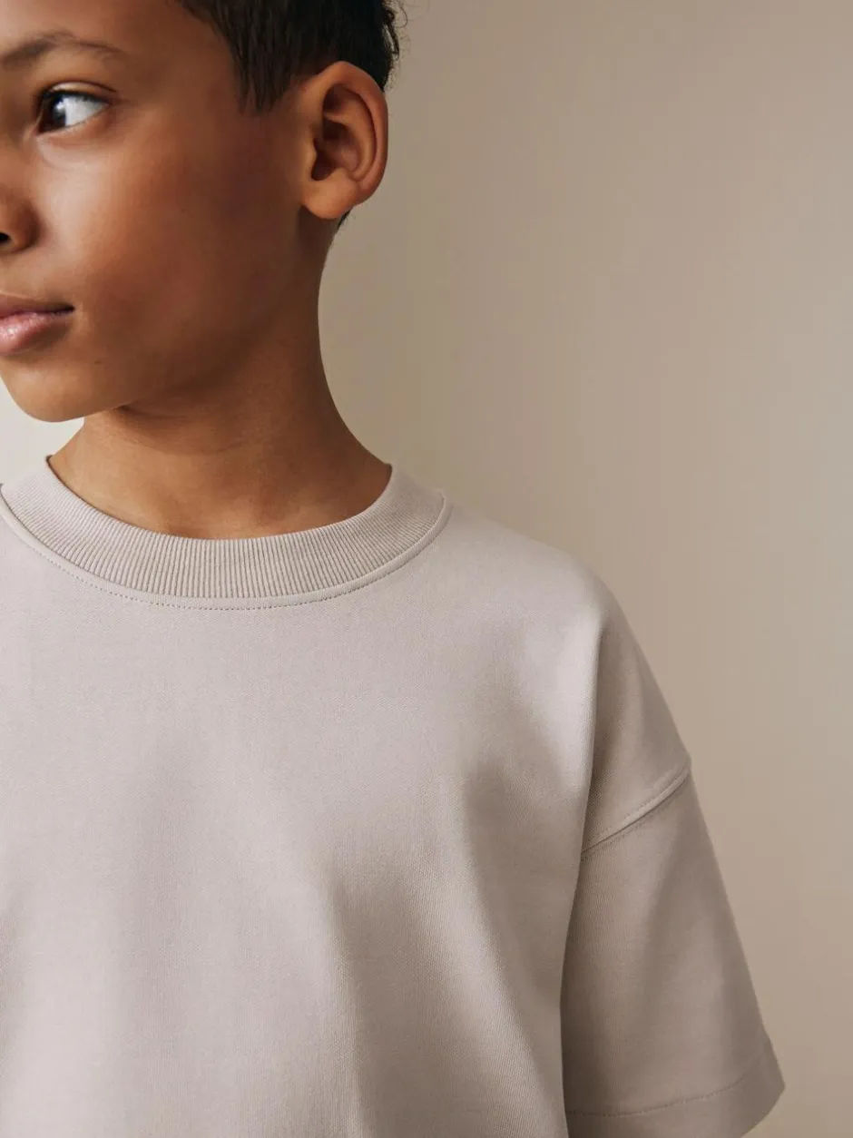 Next Relaxed Fit Heavyweight T-Shirt and Shorts Set (3-16yrs) Cement Sale