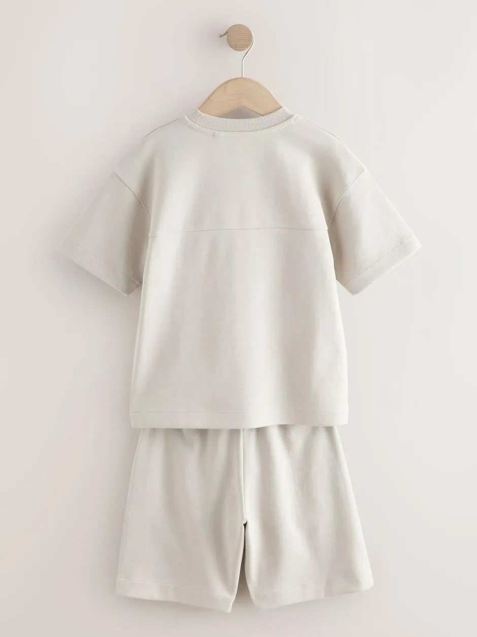 Next Relaxed Fit Heavyweight T-Shirt and Shorts Set (3-16yrs) Cement Sale