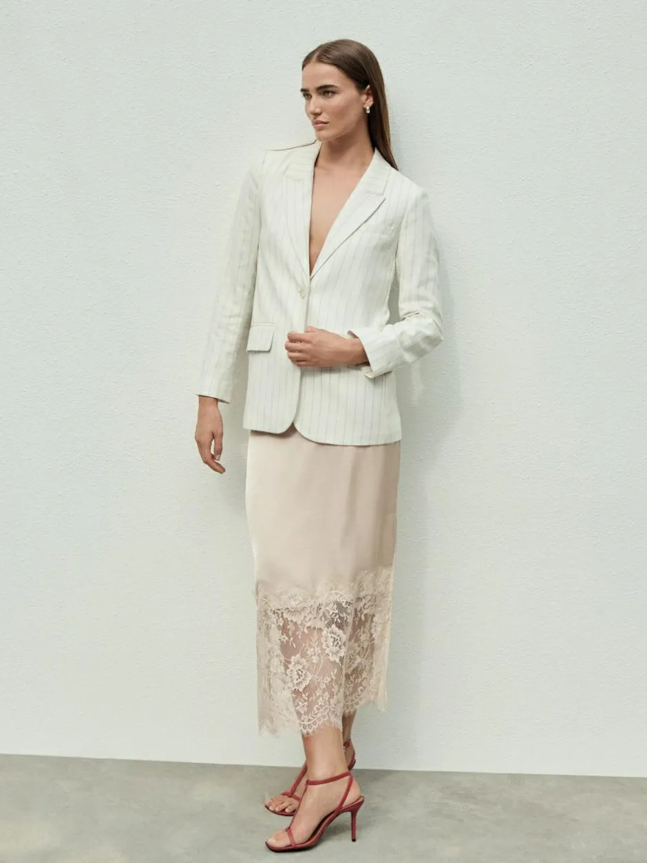 Next Satin Midi Skirt With Lace Trim Champagne Gold Outlet