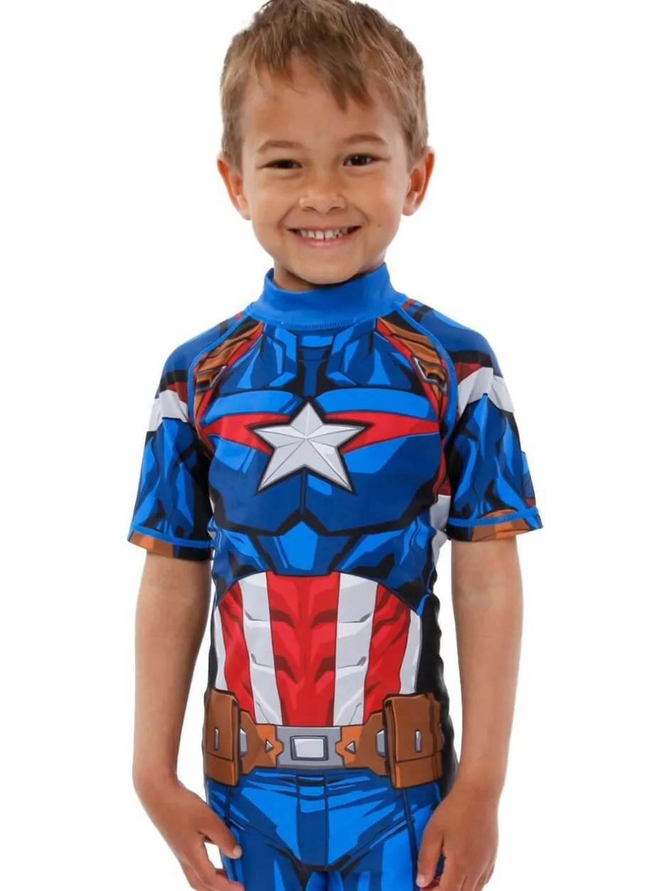Character Blue White Marvel Avengers Captain America One Piece Swimsuit Online