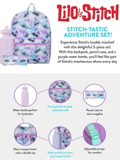 Character Purple Lilo and Stitch 3 Piece Schoolbag Set Clearance