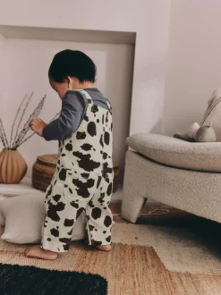 Next Baby Dungarees and Bodysuit Set 2 Piece (0mths-3yrs) Charcoal/ Cream Cow Hot