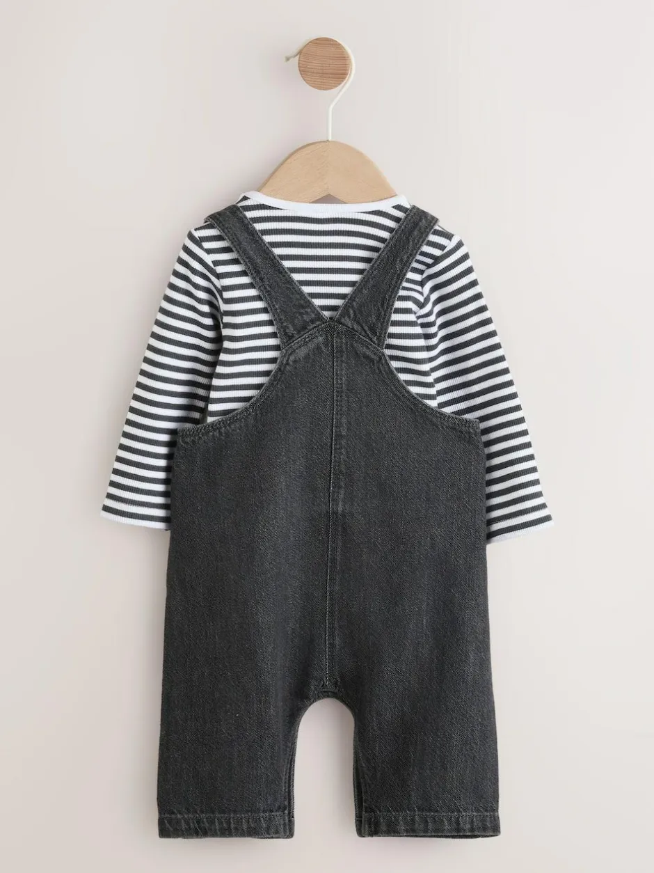 Next Baby Denim Dungarees and Bodysuit Set (0mths-2yrs) Charcoal Grey Best
