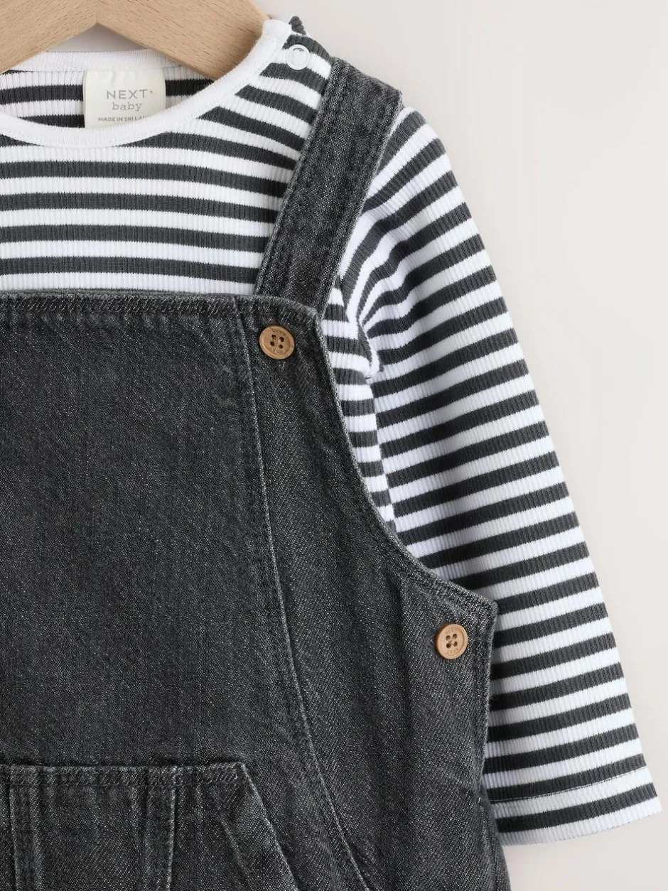 Next Baby Denim Dungarees and Bodysuit Set (0mths-2yrs) Charcoal Grey Best