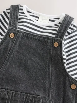 Next Baby Denim Dungarees and Bodysuit Set (0mths-2yrs) Charcoal Grey Best