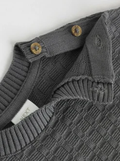 Next Baby Textured Knitted 100% Cotton Jumper and Leggings Set (0mths-3yrs) Charcoal Grey Discount