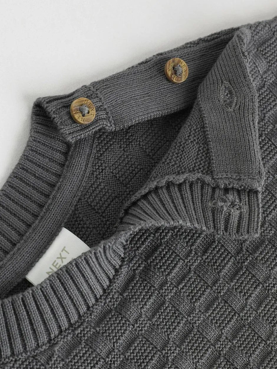 Next Baby Textured Knitted 100% Cotton Jumper and Leggings Set (0mths-3yrs) Charcoal Grey Discount