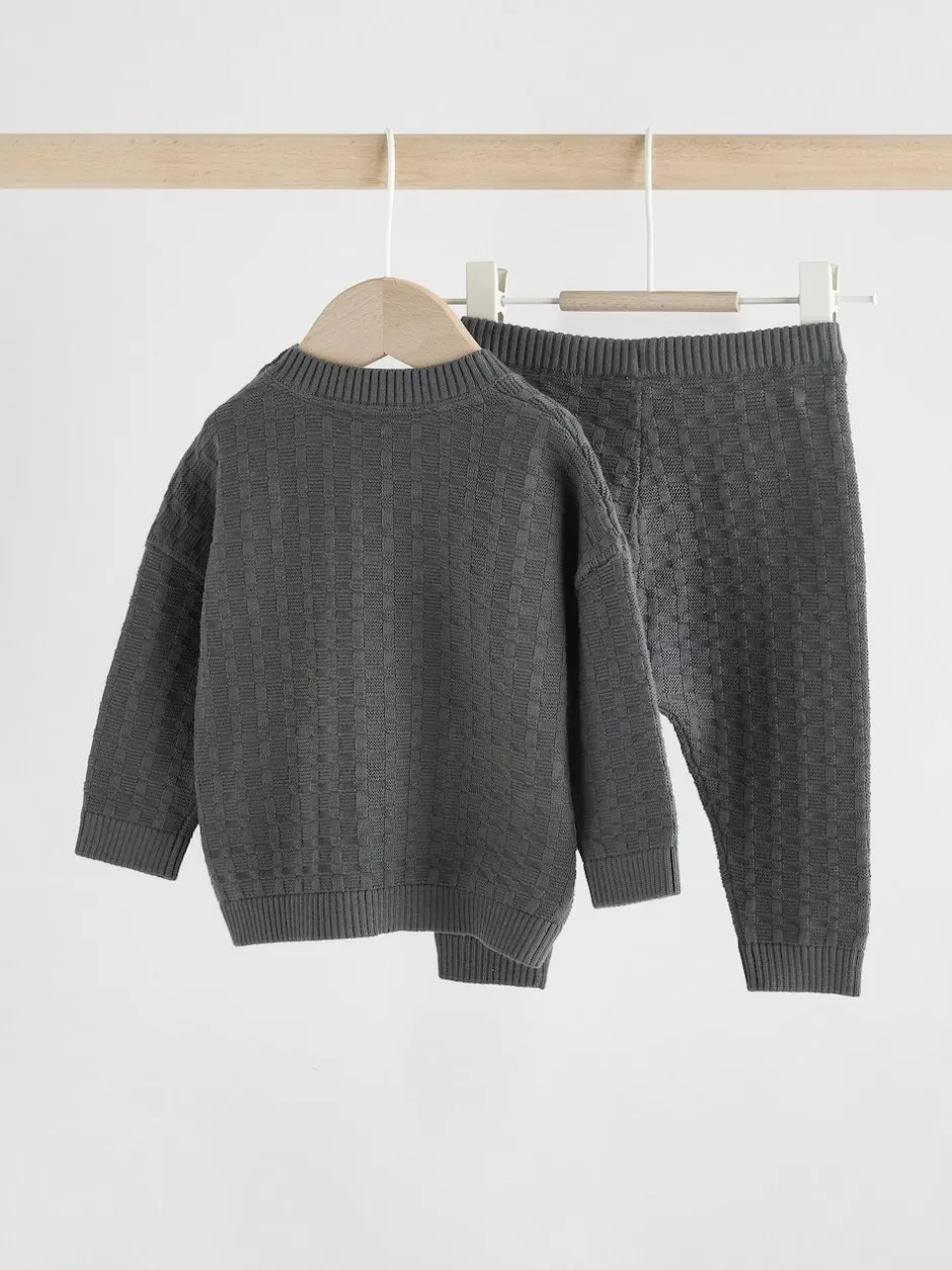 Next Baby Textured Knitted 100% Cotton Jumper and Leggings Set (0mths-3yrs) Charcoal Grey Discount