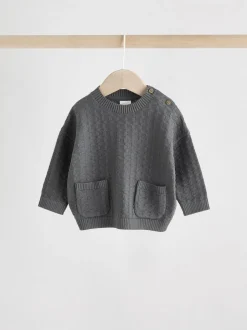 Next Baby Textured Knitted 100% Cotton Jumper and Leggings Set (0mths-3yrs) Charcoal Grey Discount