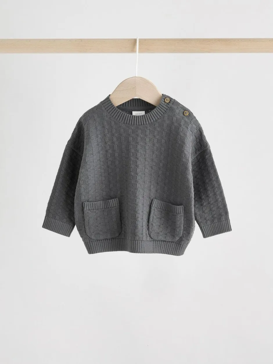 Next Baby Textured Knitted 100% Cotton Jumper and Leggings Set (0mths-3yrs) Charcoal Grey Discount