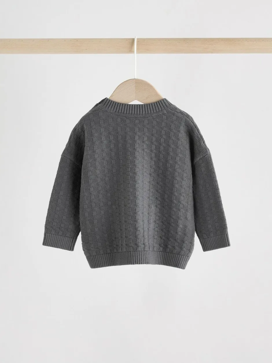 Next Baby Textured Knitted 100% Cotton Jumper and Leggings Set (0mths-3yrs) Charcoal Grey Discount