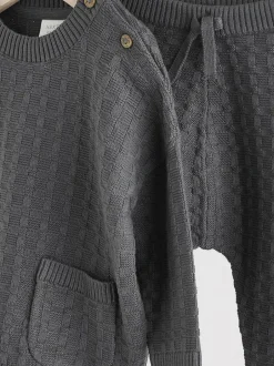 Next Baby Textured Knitted 100% Cotton Jumper and Leggings Set (0mths-3yrs) Charcoal Grey Discount