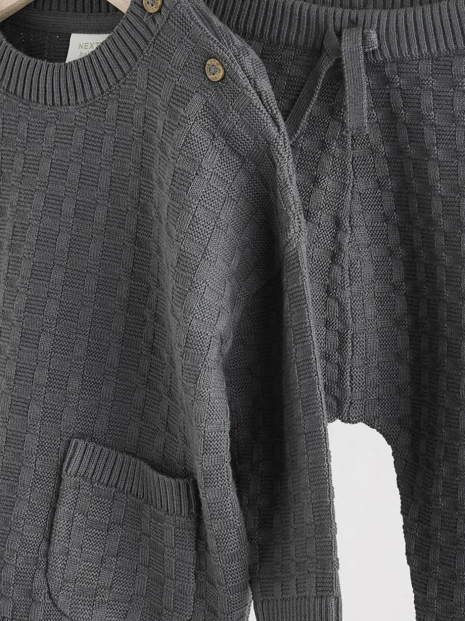 Next Baby Textured Knitted 100% Cotton Jumper and Leggings Set (0mths-3yrs) Charcoal Grey Discount