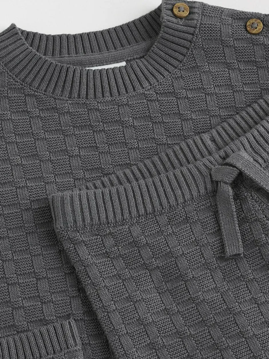 Next Baby Textured Knitted 100% Cotton Jumper and Leggings Set (0mths-3yrs) Charcoal Grey Discount