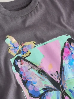 Next Charcoal Grey Butterfly Sequin Oversized T-Shirt (3-16yrs) Clearance