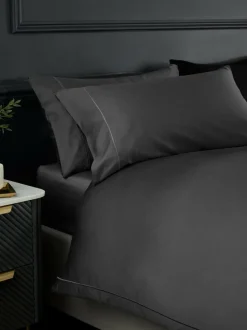 Next Charcoal Grey Collection Luxe 300 Thread Count 100% Cotton Sateen Satin Stitch Luxury Duvet Cover And Pillowcase Set New