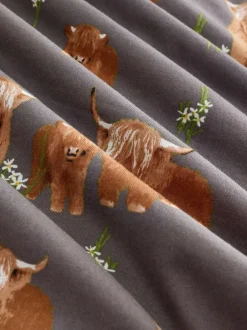 Next 100% Cotton Short Set Pyjamas Charcoal Grey Hamish The Highland Cow Hot