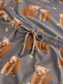 Next 100% Cotton Short Set Pyjamas Charcoal Grey Hamish The Highland Cow Hot