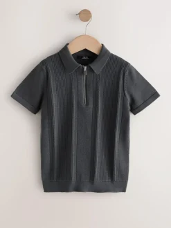 Next Charcoal Grey Knitted Zip Neck Polo Shirt (3-16yrs) Sale