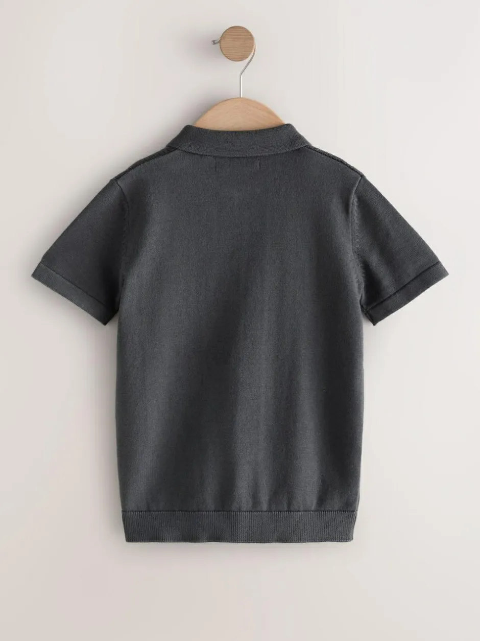 Next Charcoal Grey Knitted Zip Neck Polo Shirt (3-16yrs) Sale