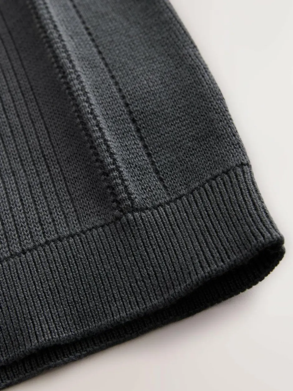 Next Charcoal Grey Knitted Zip Neck Polo Shirt (3-16yrs) Sale