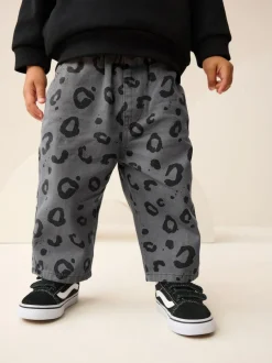 Next Charcoal Grey Leopard Print Printed Pull On Wide Trousers (3mths-7yrs) Clearance