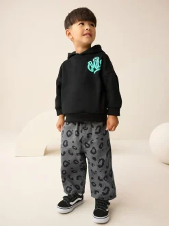 Next Charcoal Grey Leopard Print Printed Pull On Wide Trousers (3mths-7yrs) Clearance