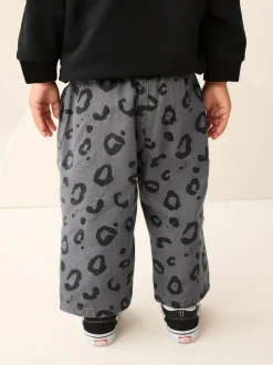 Next Charcoal Grey Leopard Print Printed Pull On Wide Trousers (3mths-7yrs) Clearance