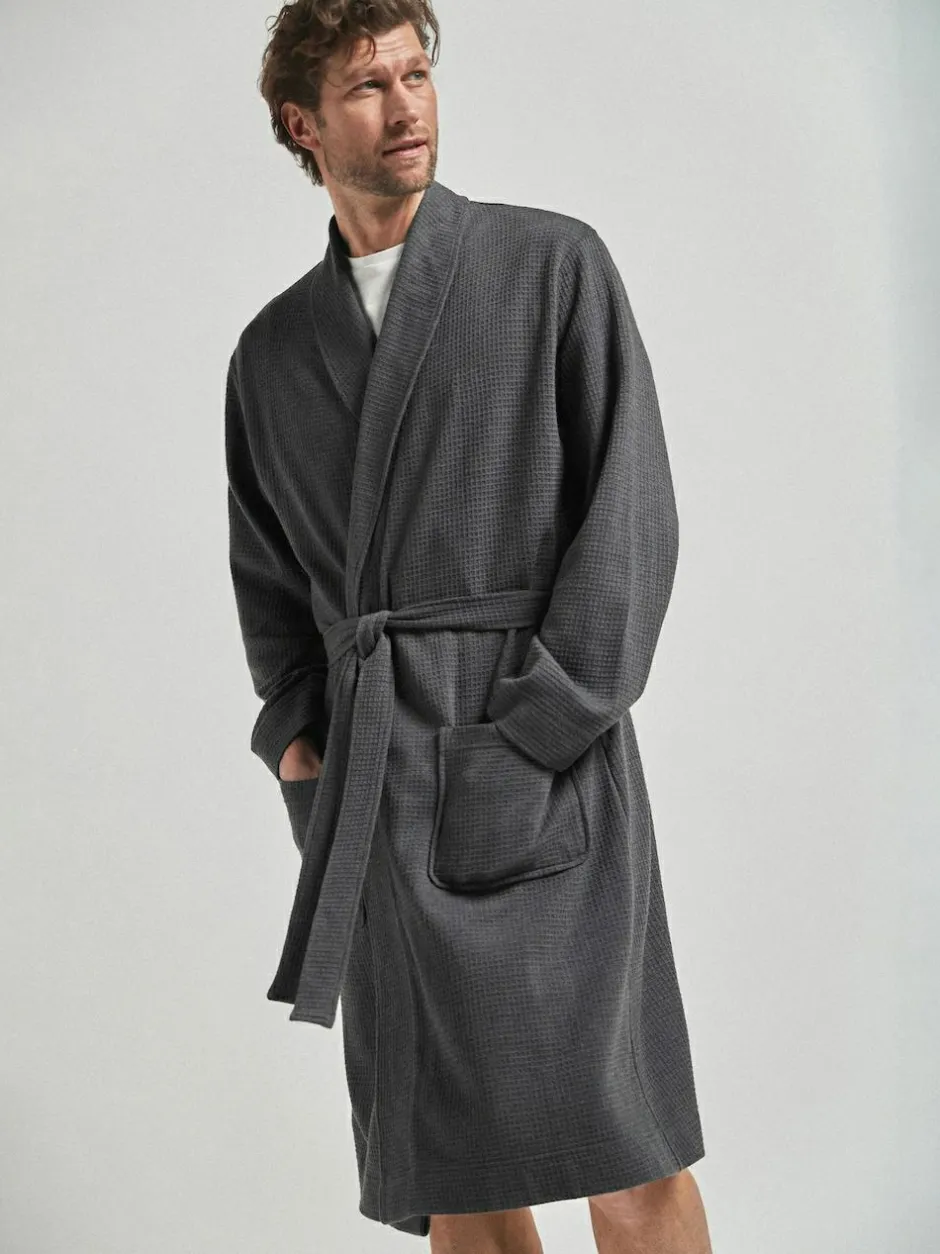 Next Lightweight Waffle Dressing Gown Charcoal Grey Outlet